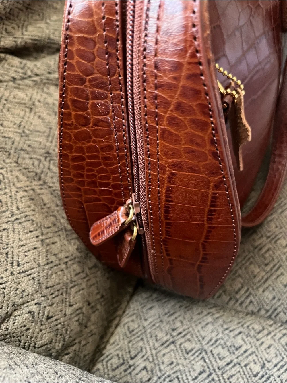 Valerie Stevens Genuine Leather Brown Croc-Embossed Dome Satchel
